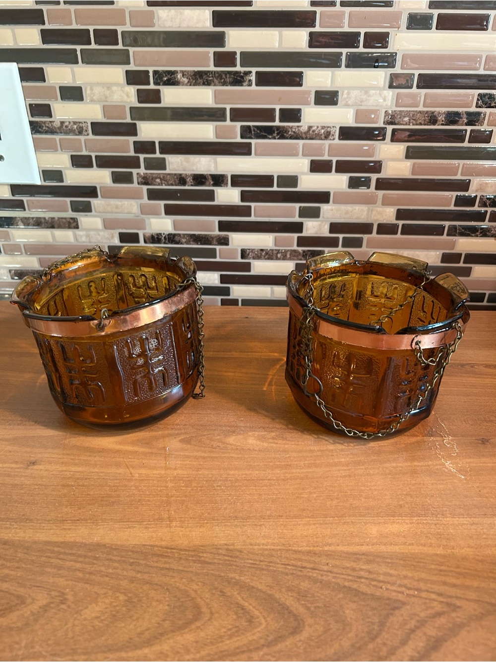Vintage Princess House Amber Glass Hanging Candle Plant Holders – Set of 2